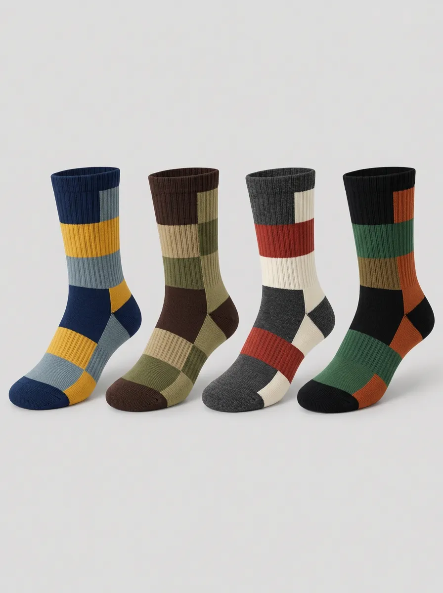 Men's Multicolor Blocked Ribbed Colorblock Crew Socks 4-Pack