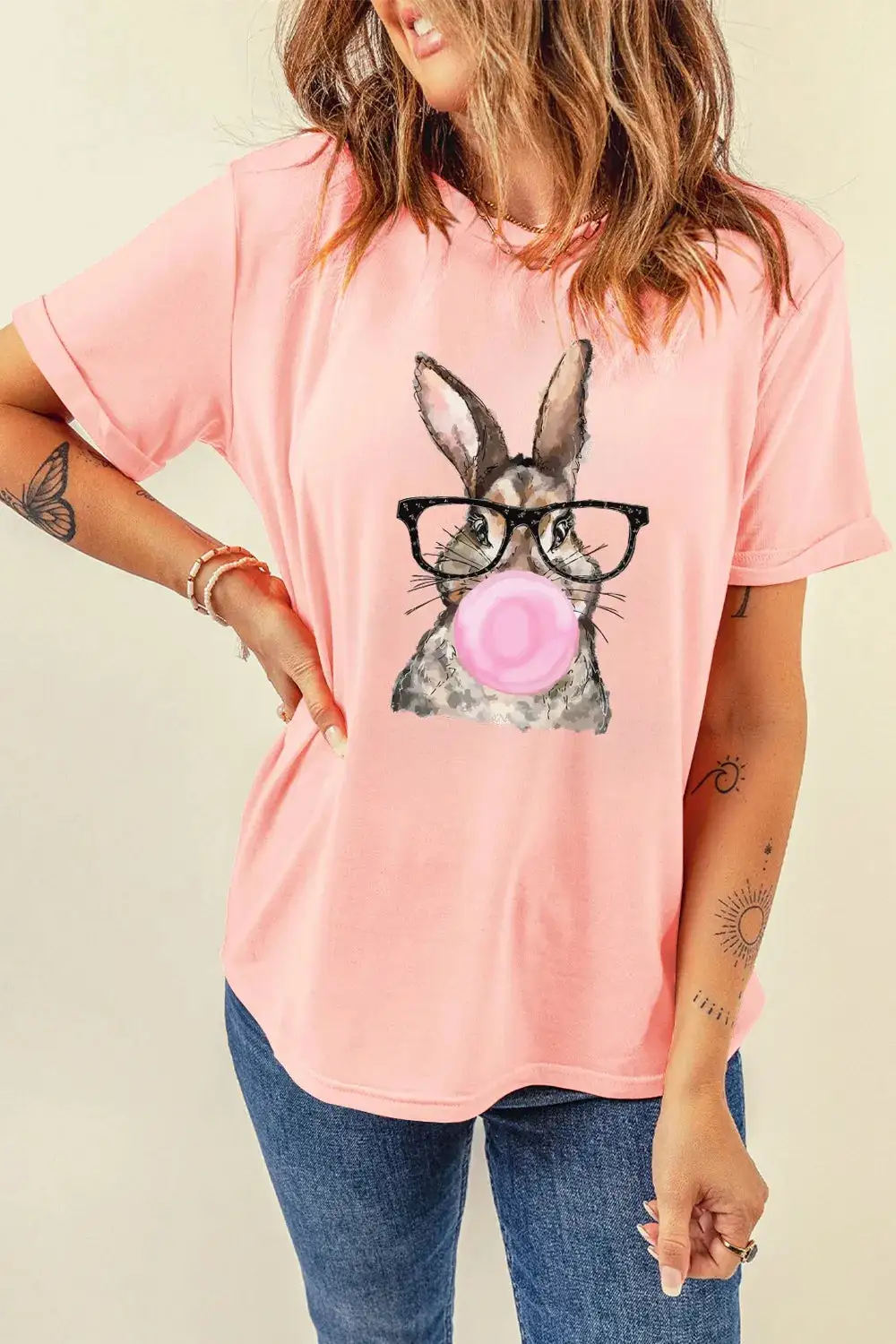 Rabbit Round Neck Short Sleeve T-Shirt