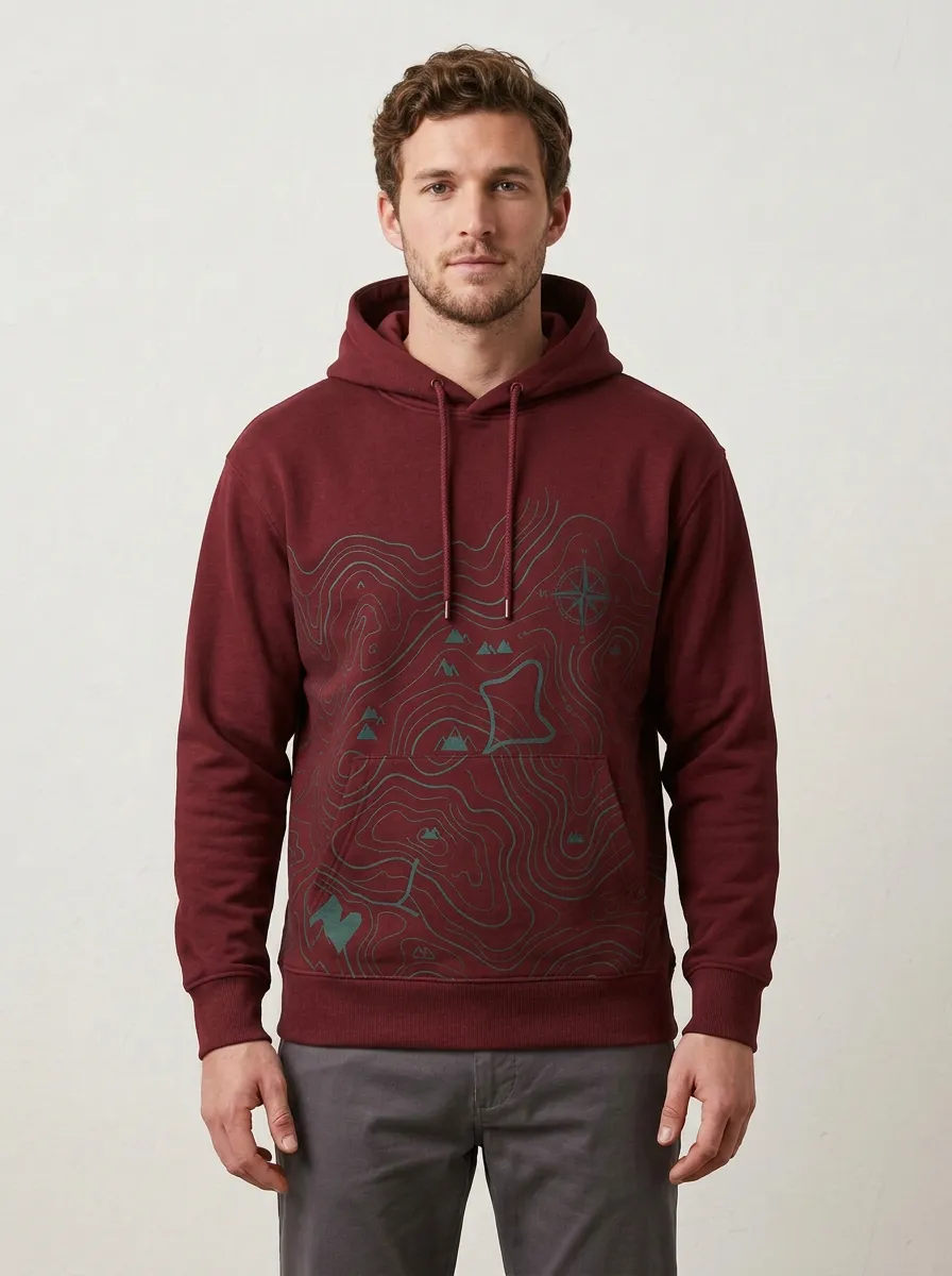 Men's Hiking Outdoor Explorer Topographic Graphic Hoodie