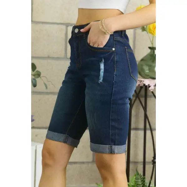 Distressed Denim Shorts with Pockets