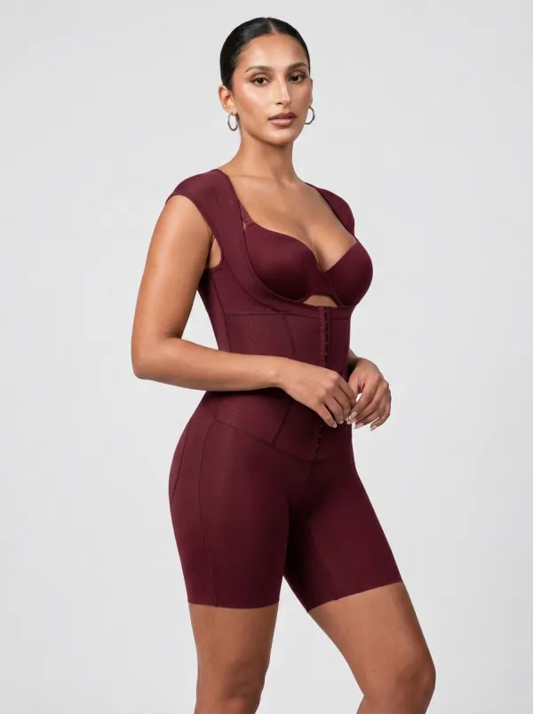 Women's Tummy Control Open Bust Hook-Closure Bodysuit Shapewear