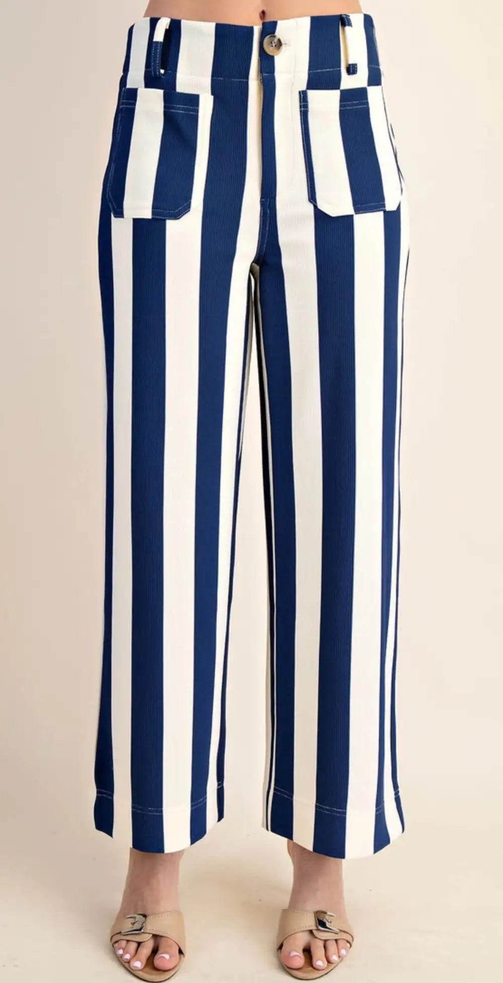 Roomy Wide Leg Button Detail Casual Pants