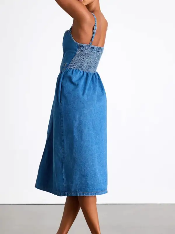 Relaxed Shape Denim Button Front Midi Dress