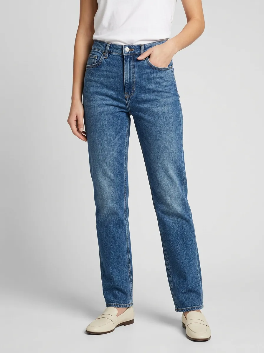 Straight Leg High Waist Easy Wear Denim Jeans