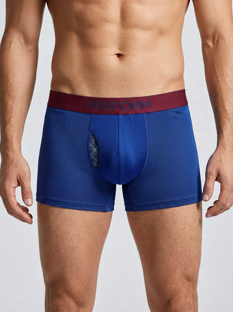 Men's Athletic Performance Mesh Contrast Printed Boxer Briefs