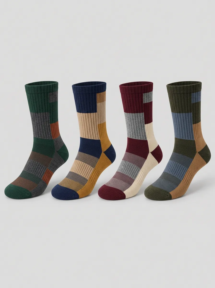 Men's Multicolor Blocked Ribbed Crew Socks 4-Pack