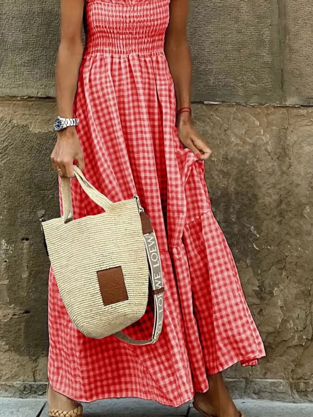 Plaid Ruffle Maxi Dress