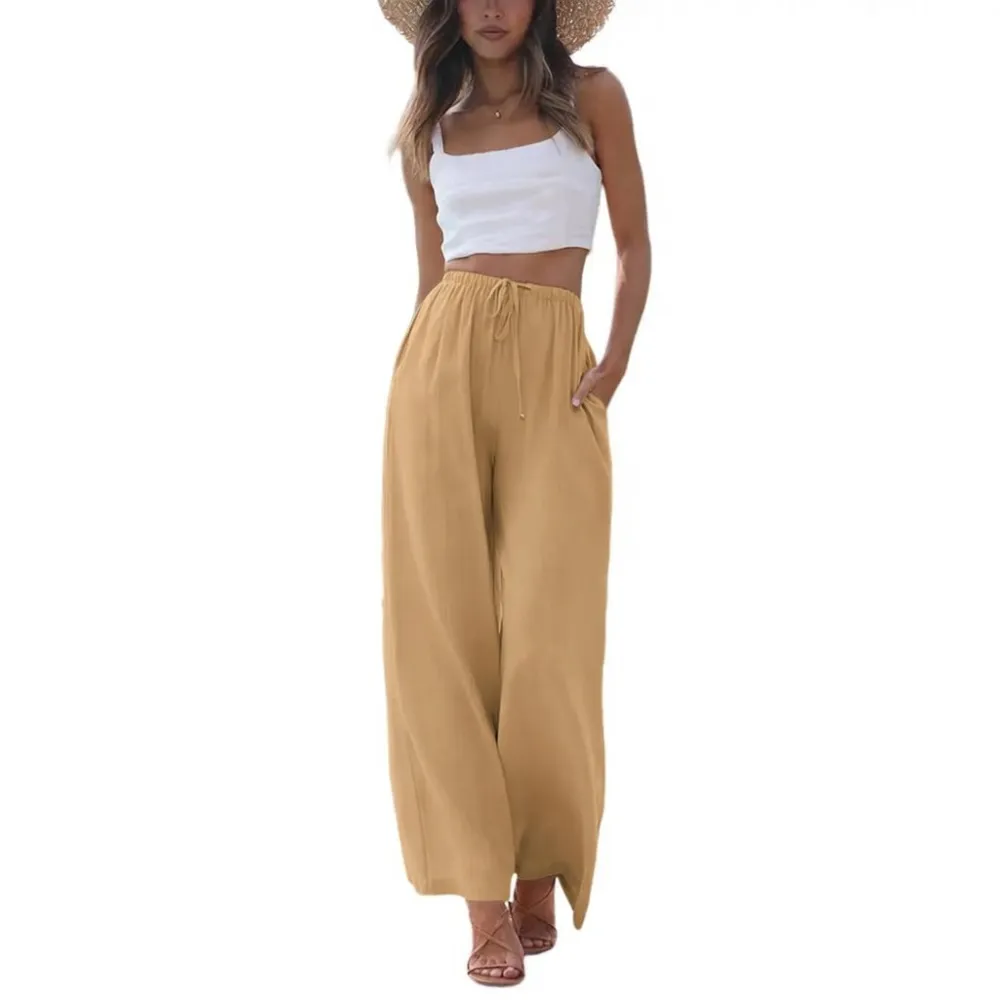 Women's Summer Cotton Linen Wide Leg Pants