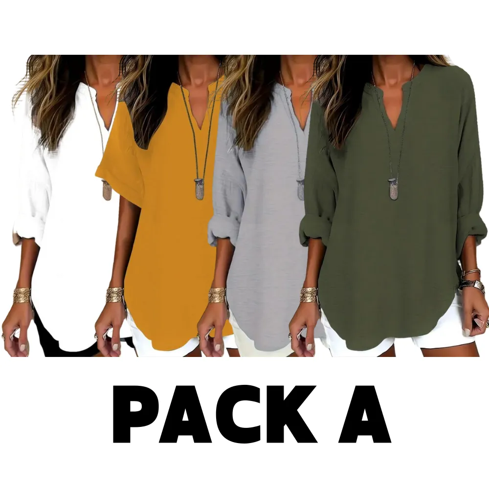 Women's Plain Notched Neck Drop Shoulder Blouse