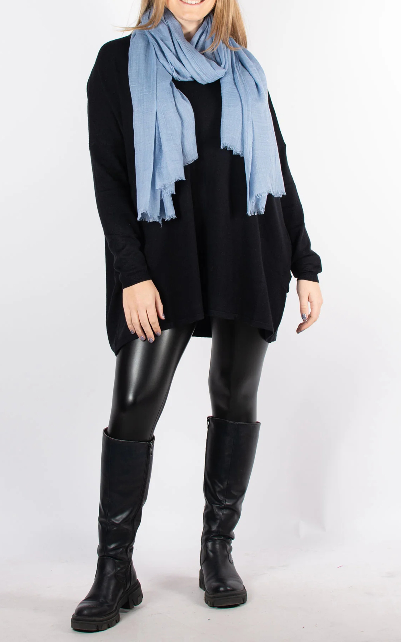 Versatile Exquisite Denim Blue Ladies Scarf