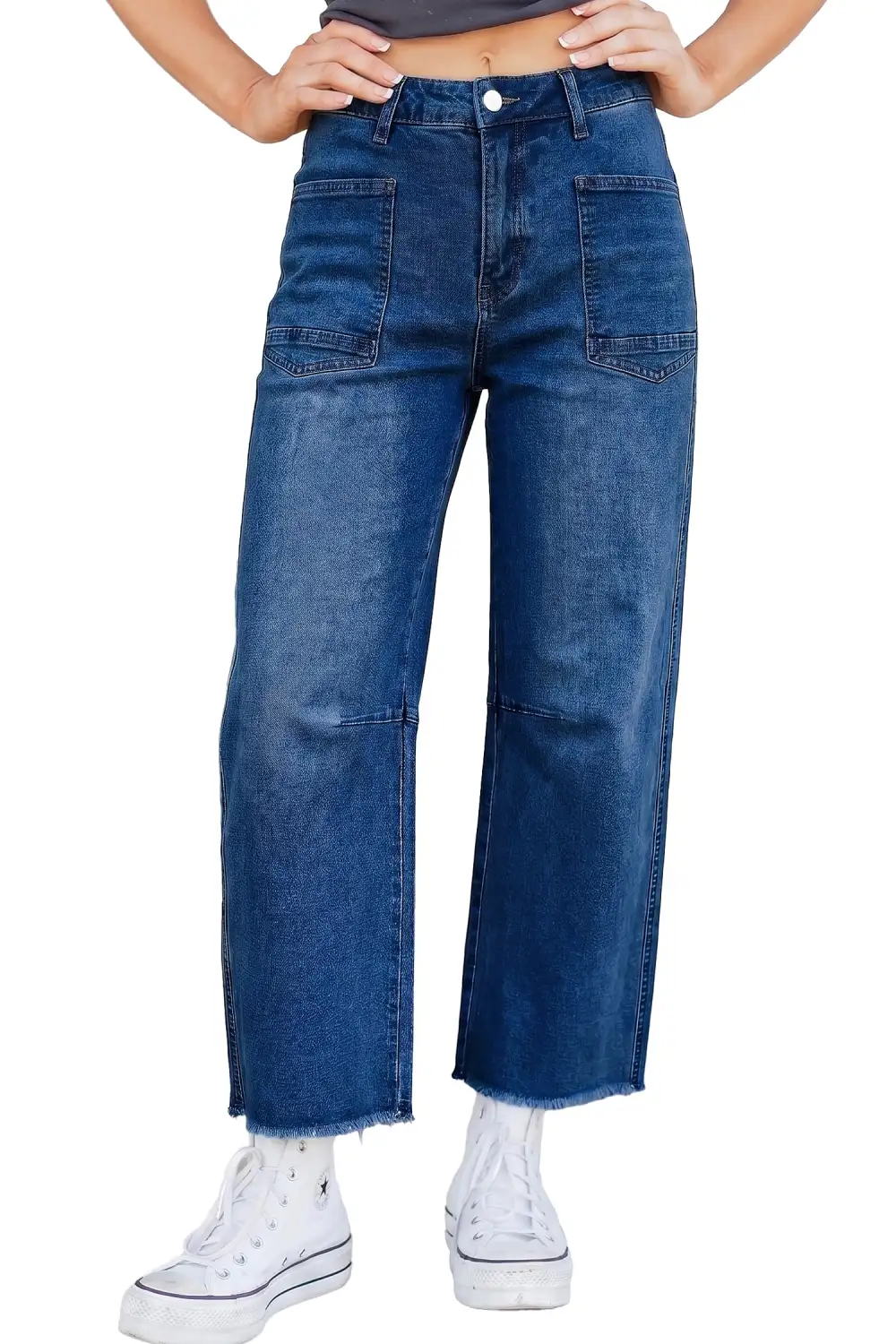 Frayed Cropped Straight Jeans