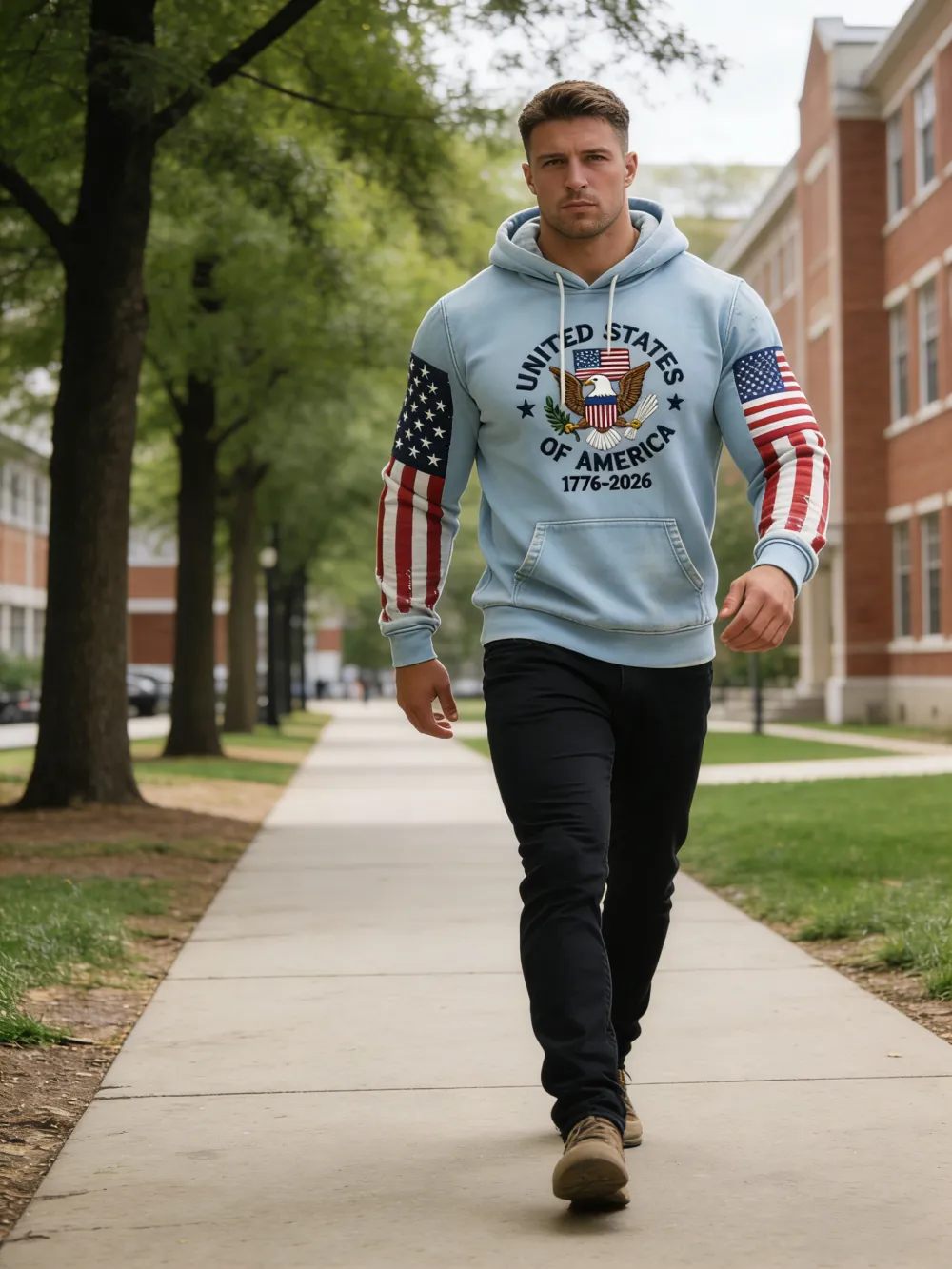 USA 250Th Anniversary ✦ Final Clearance Sale UNITED STATES OF AMERICA Embroidery Pattern Patchwork Hooded Sweatshirt