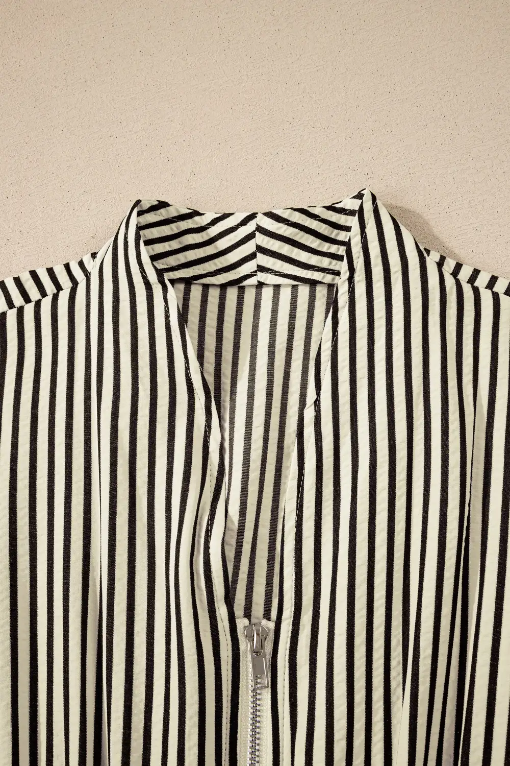 Balanced Detail Striped V Neck Zip Front Midi Dress