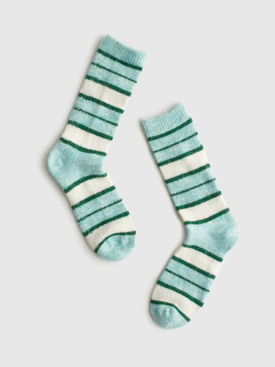 Aqua-Green Striped Crew Socks