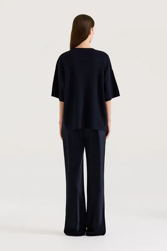 Navy Relaxed Knit T-Shirt