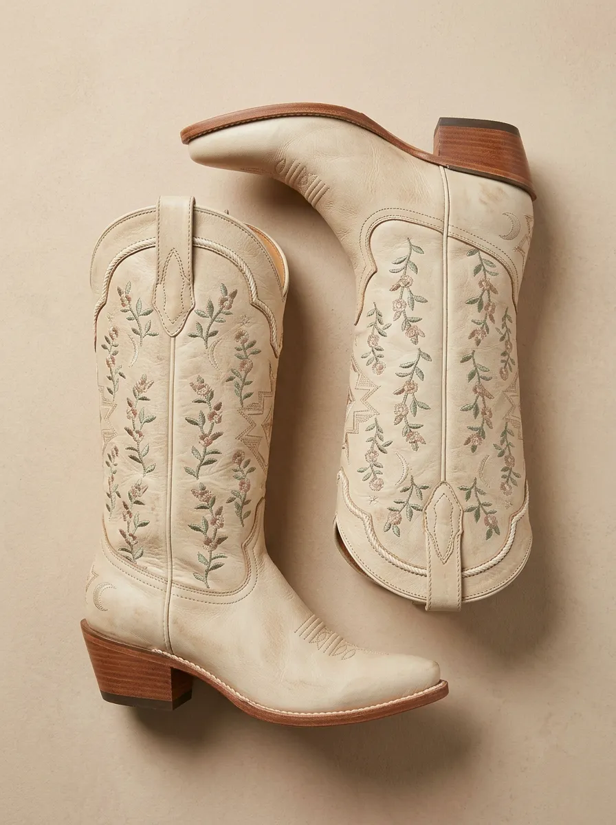 Women's Classic Western Cowboy Floral Embroidery Floral Embroidered Cowgirl Boots