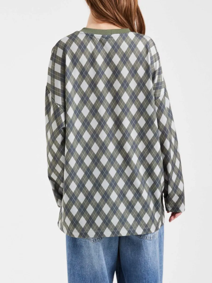 Argyle Oversized Long-Sleeve T-Shirt