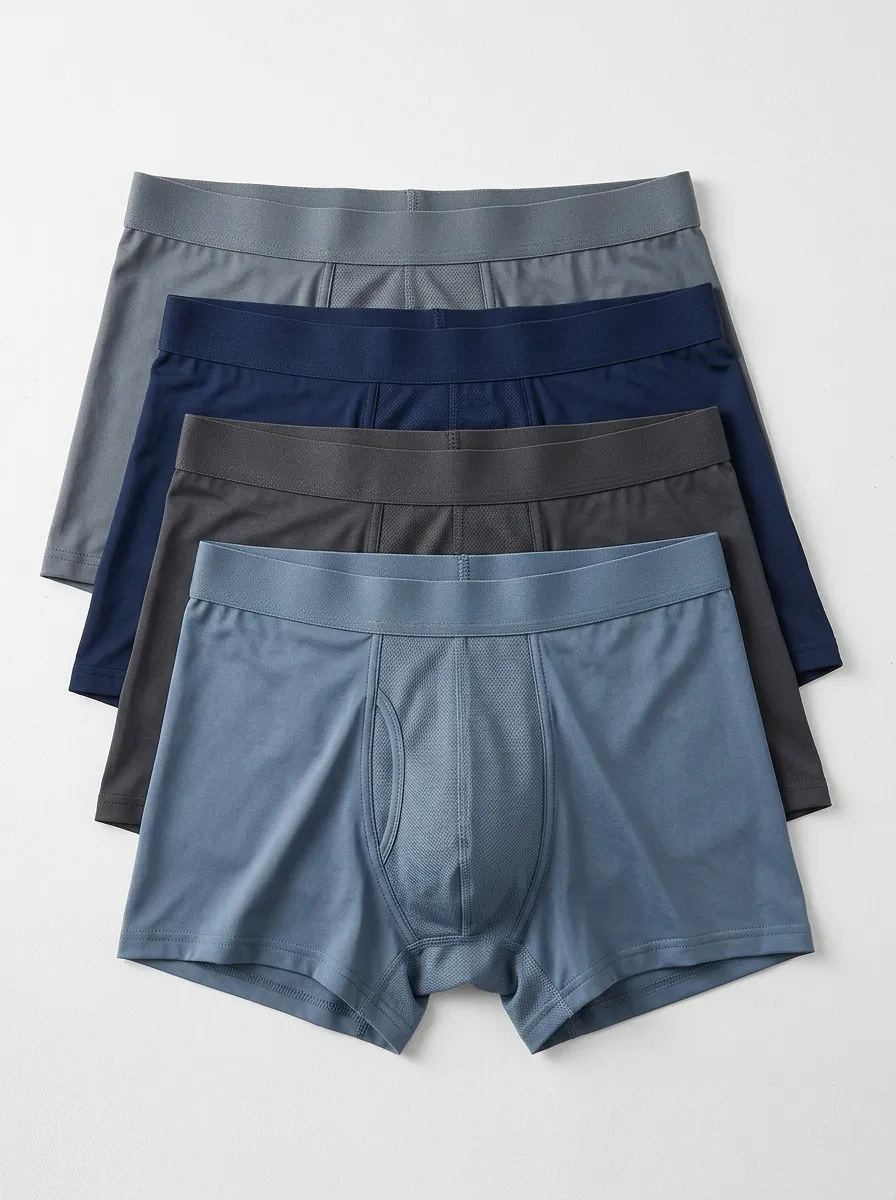 Versatile Mesh Solid Breathable Casual Look Men's Four Pack Boxer Briefs