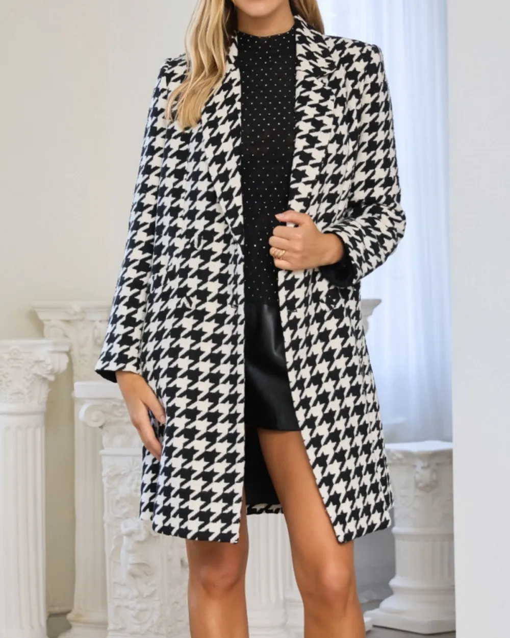 Relaxed Houndstooth Coat