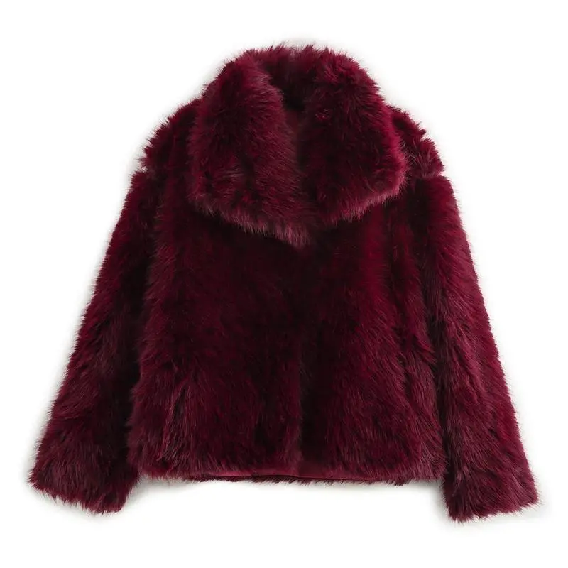 Women's Luxurious Oversize Solid Color Wide Lapel Snap Closure Fuzzy Thermal Outerwear, Fall & Winter Long Sleeve Outerwear, Faux Fur Outfit