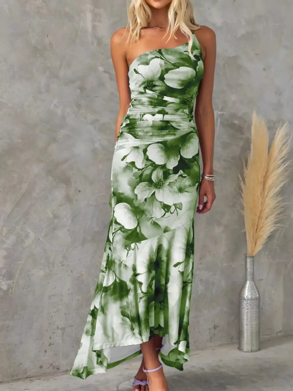 Floral Printed Ruched Maxi Dress