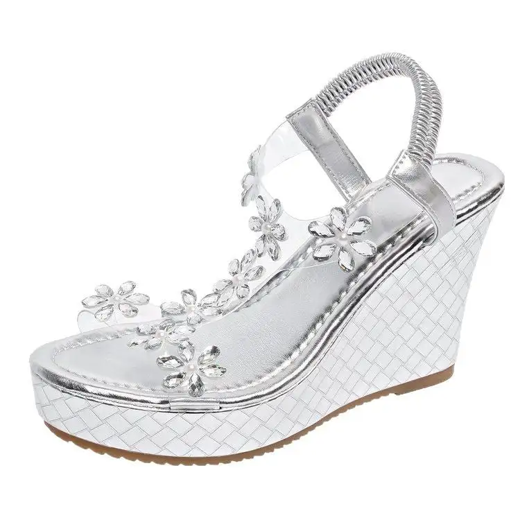 Rhinestone Detail Wedge Sandals