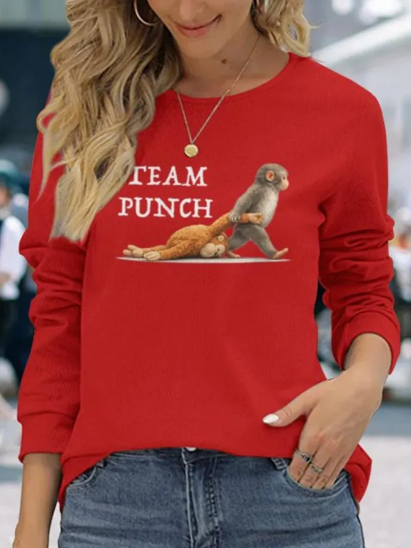 Casual Monkey Printed Round Neck T-Shirt