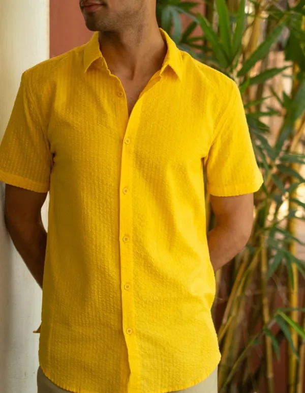 Yellow Short Sleeve Seersucker Shirt