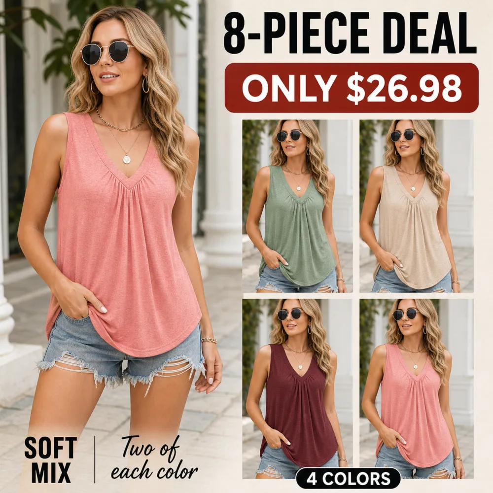 Women's V-Neck Ruched Sleeveless Tank Tops