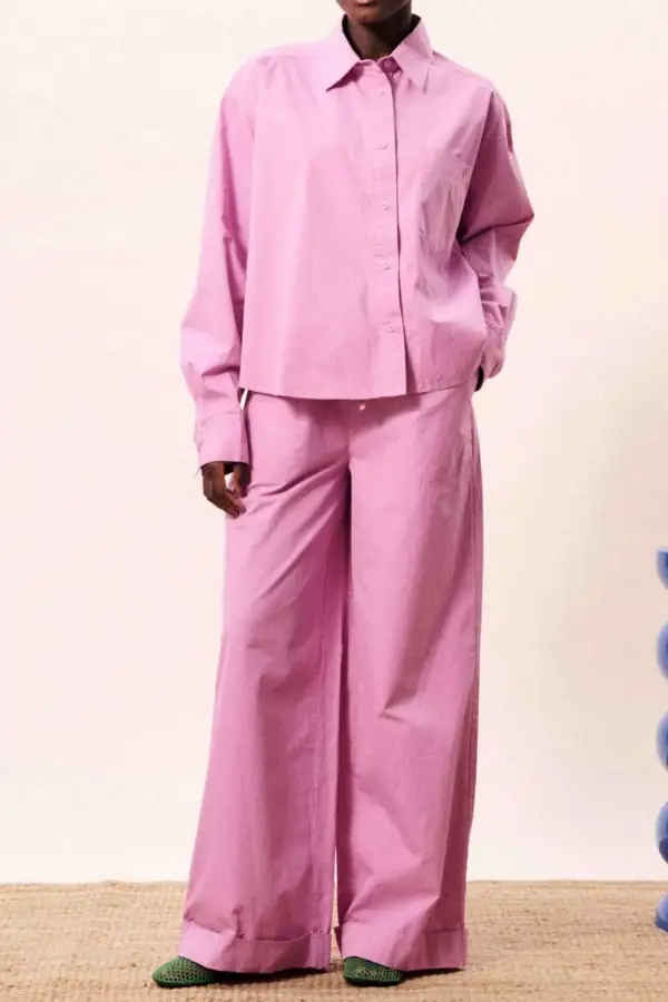 Button Front Collared Oversized Boxy Shirt