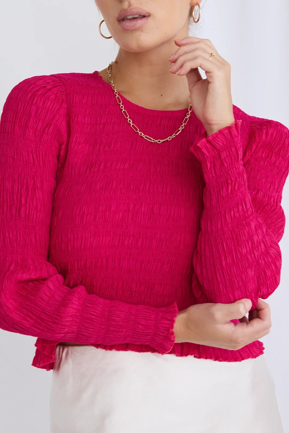Pink Textured Long - Sleeve Knit Top