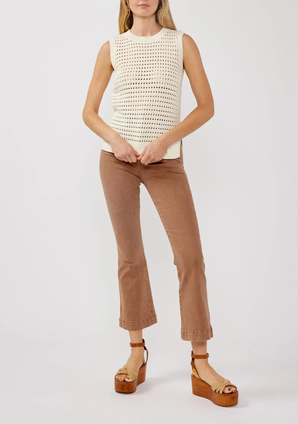 Side Slit Round Neck Sweater Tank