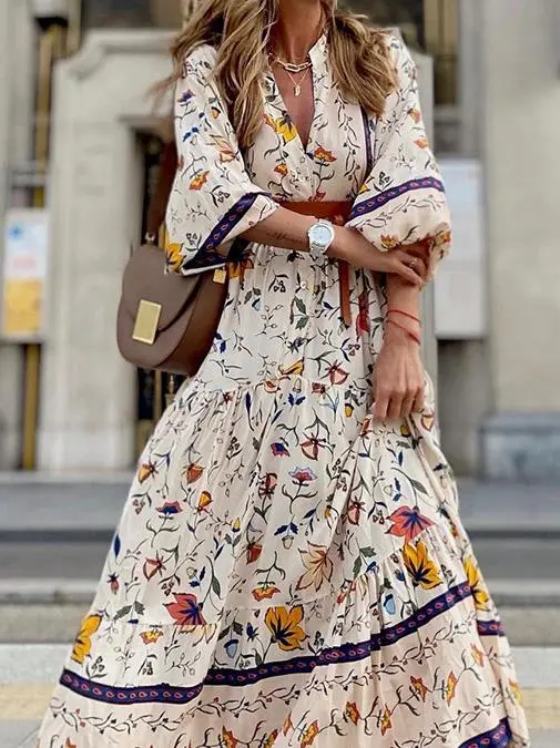 Women's Dresses Deep V-Neck Bohemian Print Maxi Dress