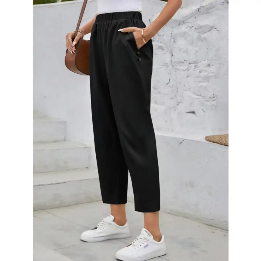 Elastic Waist High Rise Pants