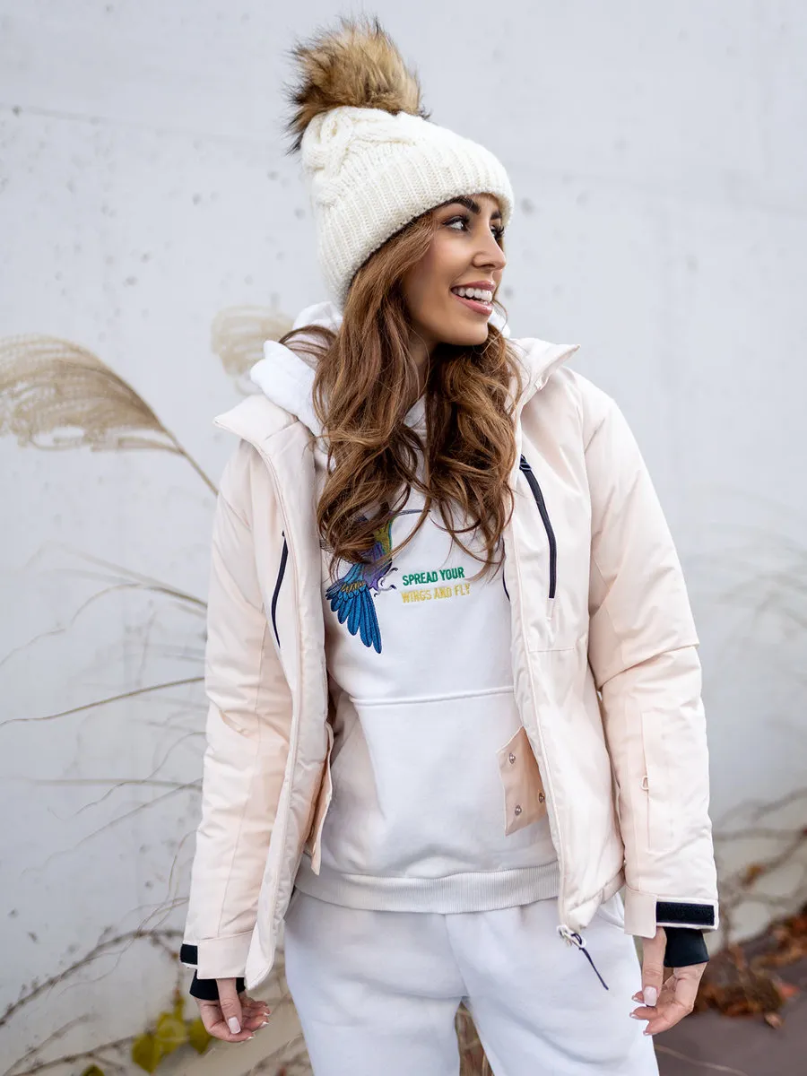 Beige women's winter ski jacket