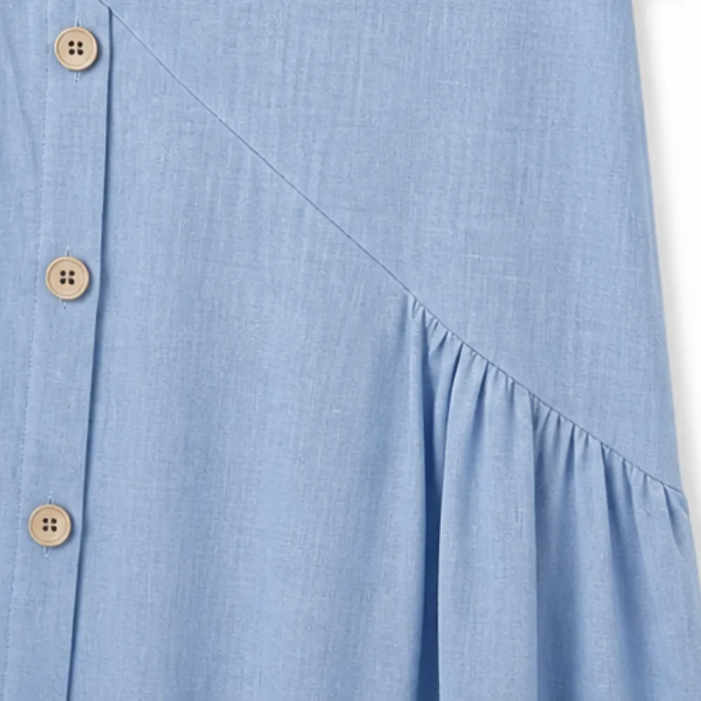 Button Front Linen Blend Cotton Blend Midi Dress
