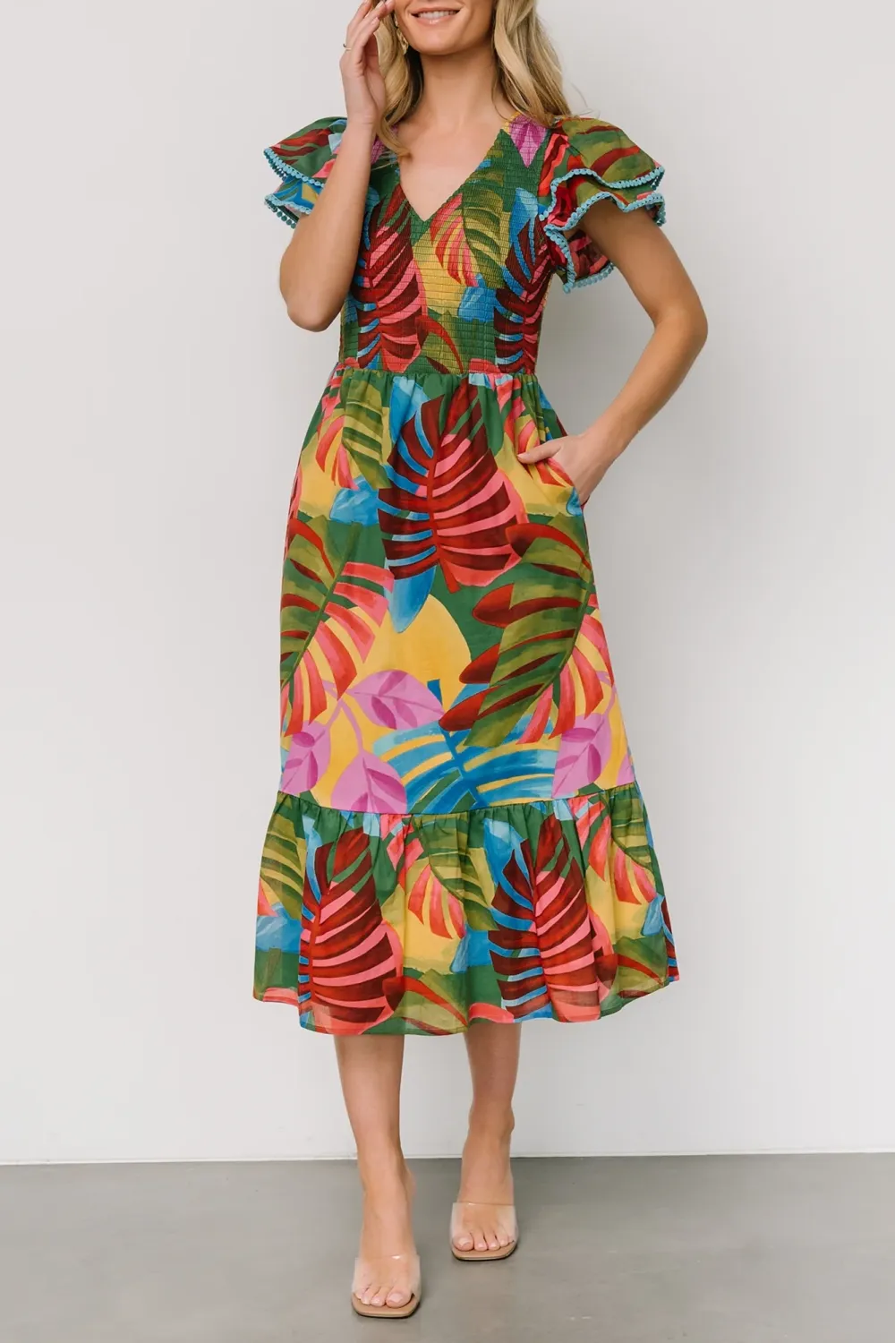 Retro Vintage Distressed Artistic Lotus Leaf Hem Dress