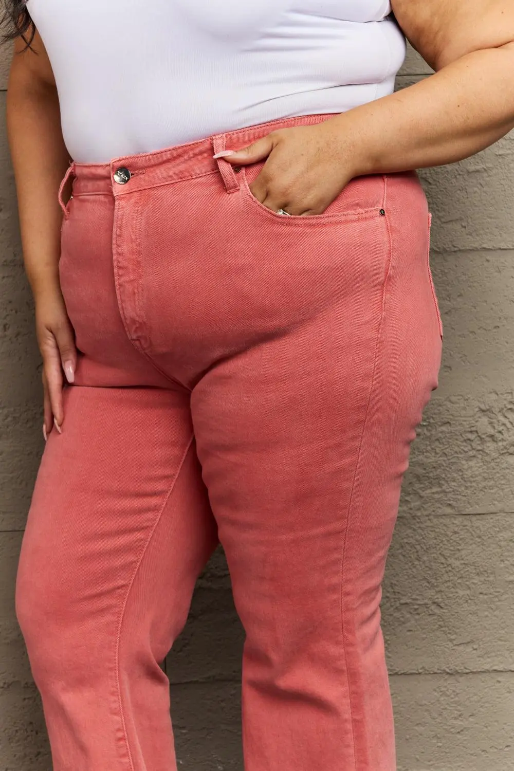 Smooth High Waist Flare Leg Slit Denim Jeans