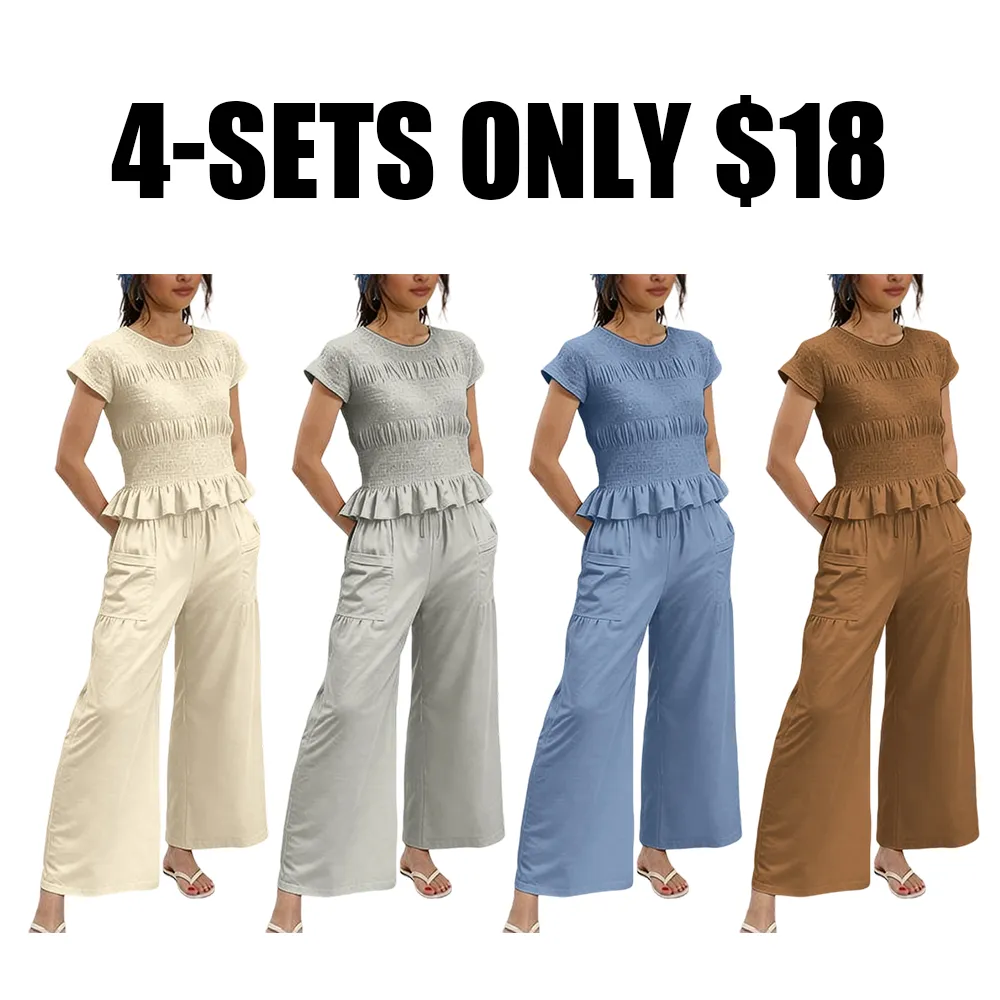 Women's two-piece set: pleated top and wide-leg pants