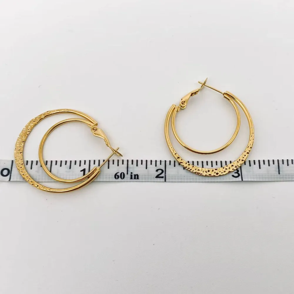 Stainless Steel Double Loop Design Plated Hoop Earrings