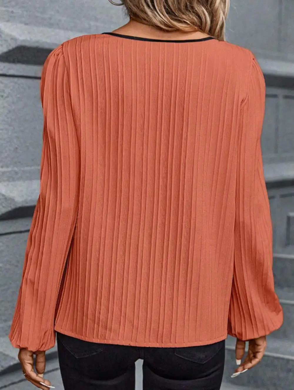 Panel V Neck Puff Sleeve Blouse Tee
