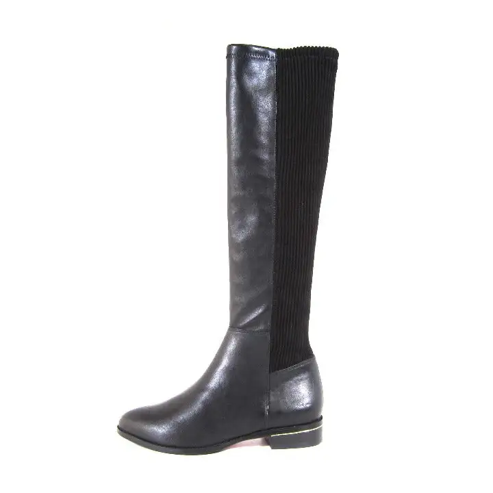 Mixed Texture Stretch Knee High Boots