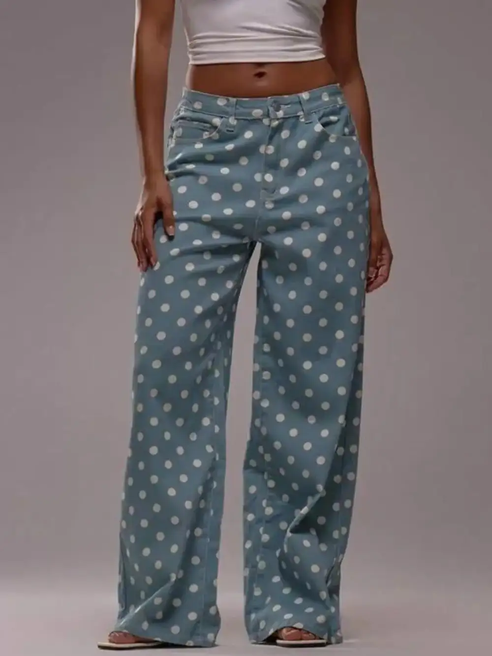 Ruffled Wide Leg Denim Jeans