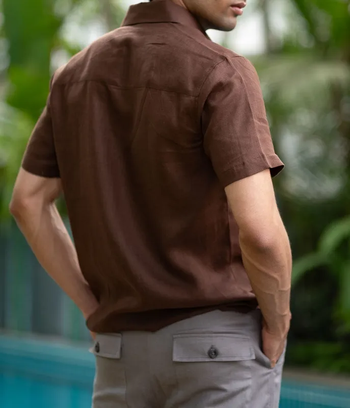 Brown Short Sleeve Linen Shirt