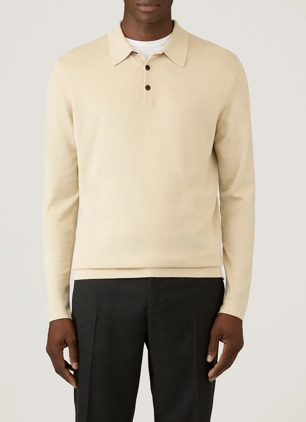 Refined Everyday Slim Fit Sea Island Cotton Knit Long Sleeve Polo Shirt