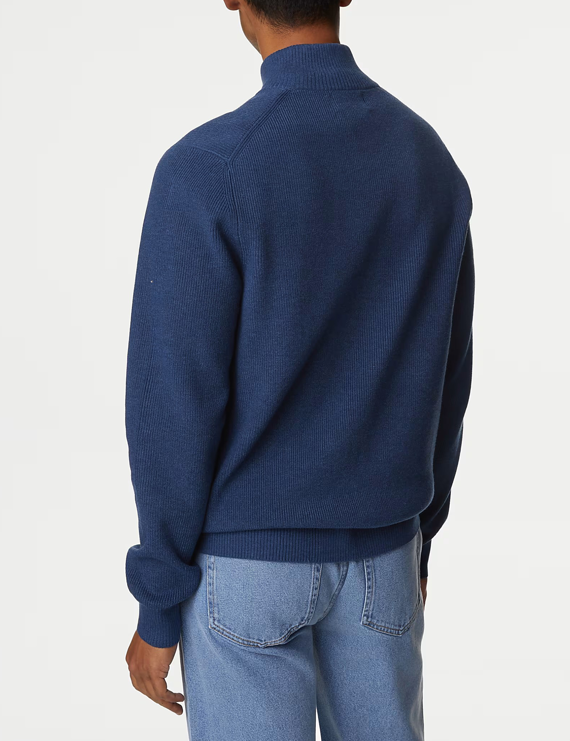 Men's Blue Cotton Blend Funnel Jumper