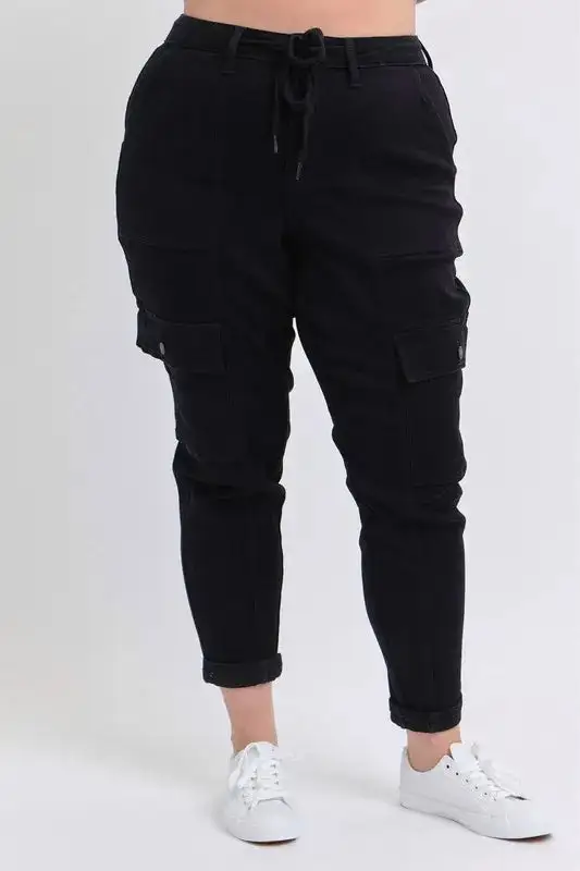 High-Waist Drawstring Cuffed Pocketed Cargo Jogger Pants