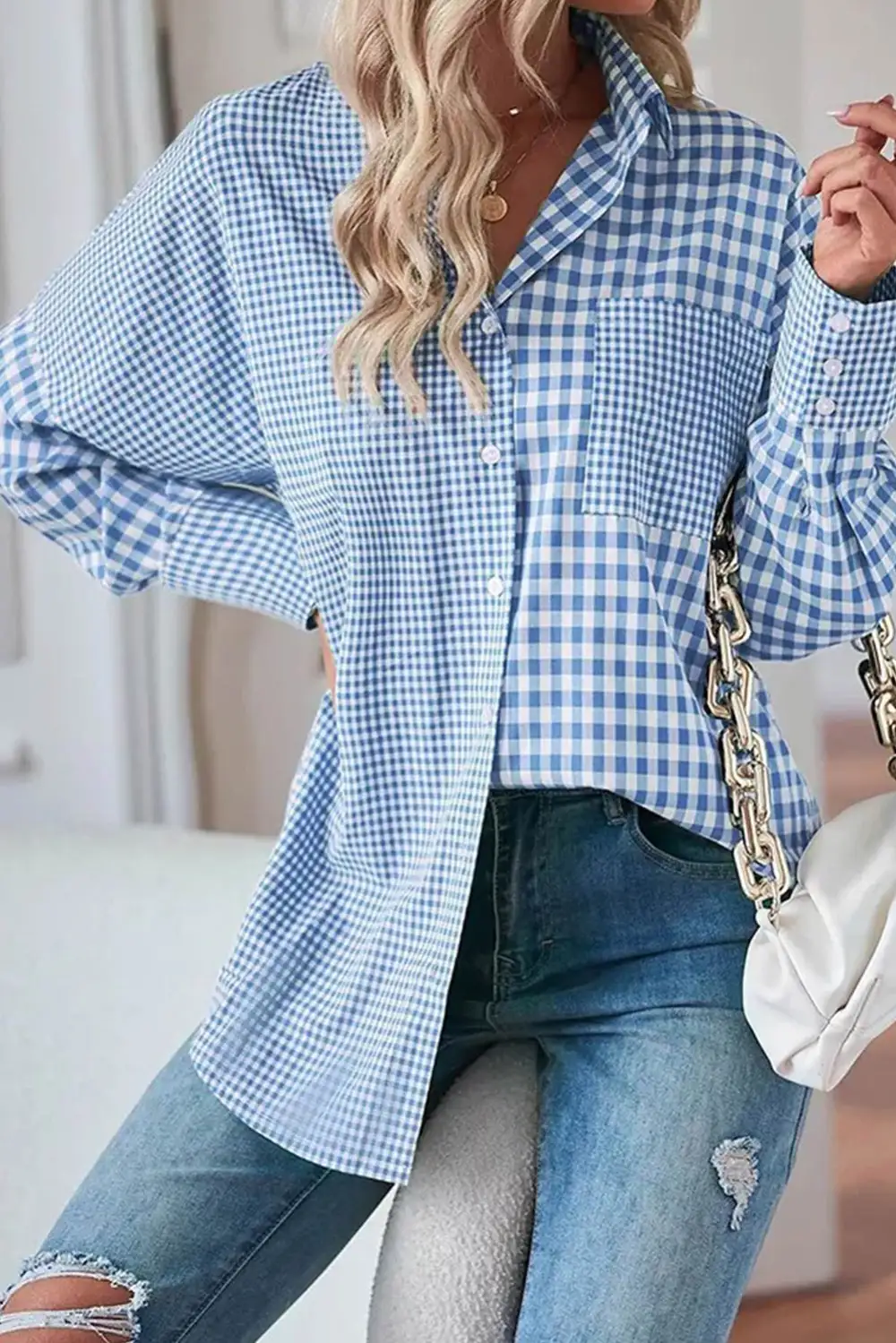 Plaid Patchwork Button Up Long Sleeve Shirt