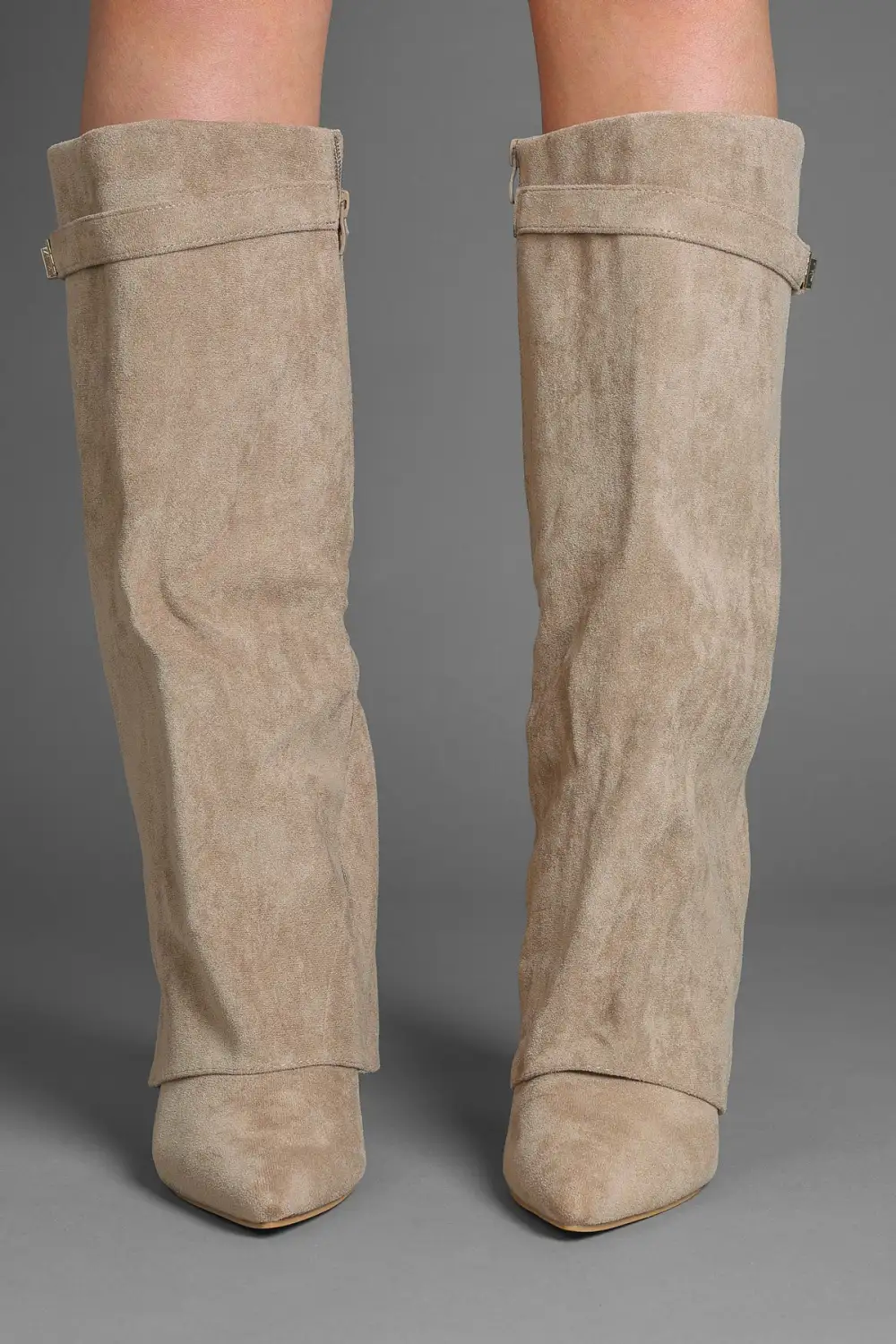 Western Slouch Fold-Over Buckle Detail Knee High Boots