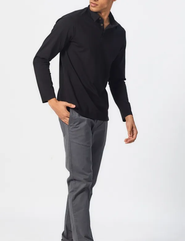 Black Long Sleeve Cotton Polo Shirt